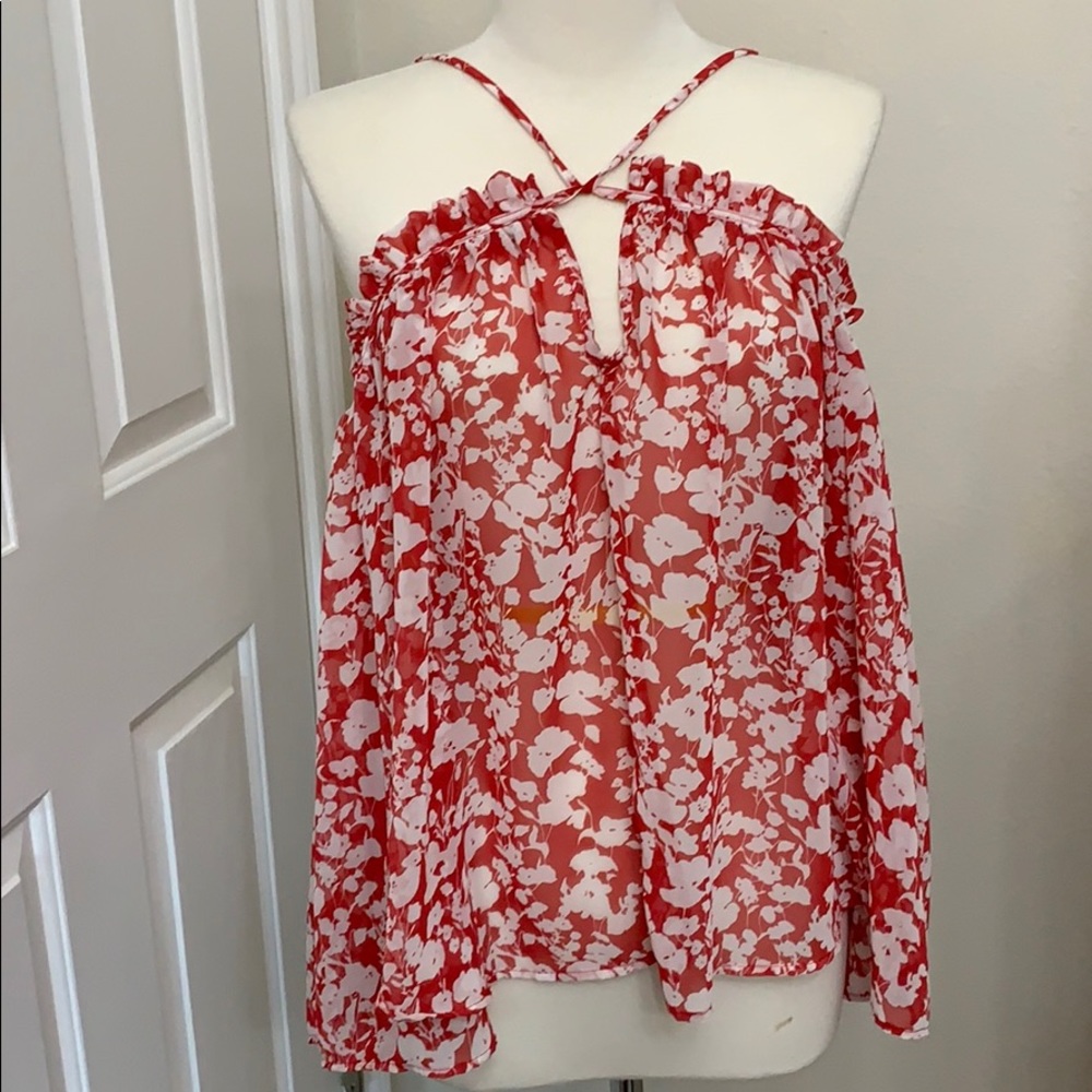Red and White Floral off the shoulder top